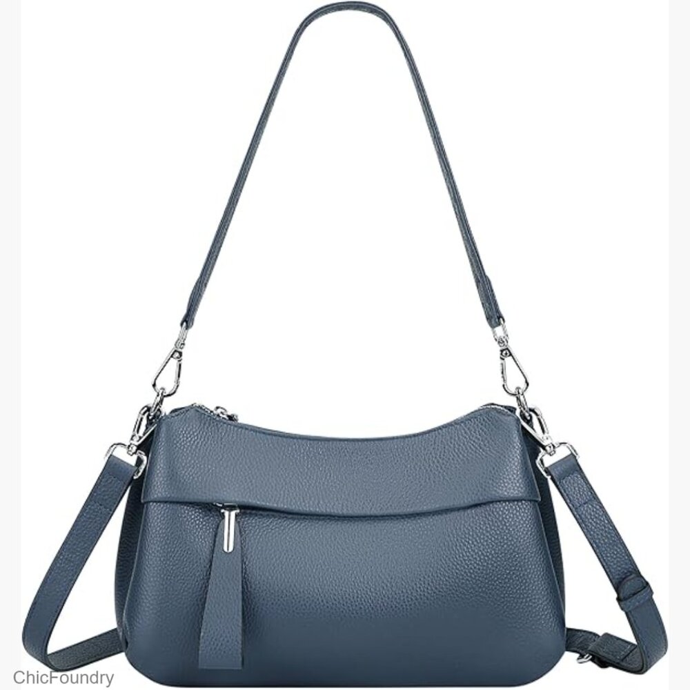 Genuine Leather Crossbody Bag with 2 Detachable Straps, Hobo Style